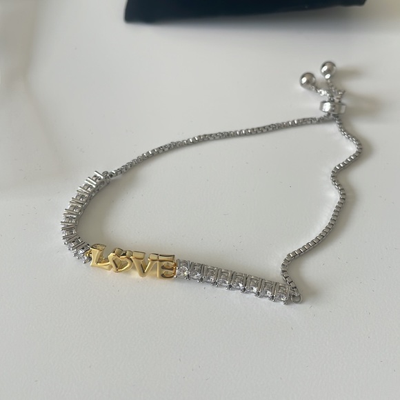 Macys Love Adjustable Bracelet with Fine Silver, Gold and Crystals - Picture 5 of 9